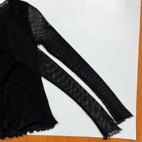 Vintage Raven Gothic Black Mesh Cutout Fishnet Sleeve Top Rave Y2K Euro Goth - Picture 8 of 16